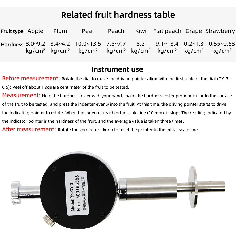 Portable Pointer Fruit Hardness Tester GY-3 &ndash; Smart Readout