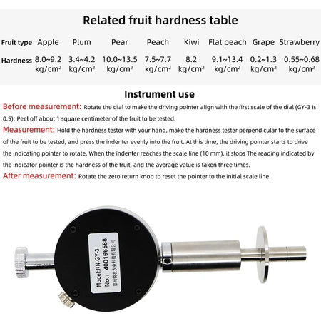 Portable Pointer Fruit Hardness Tester GY-3 &ndash; Smart Readout
