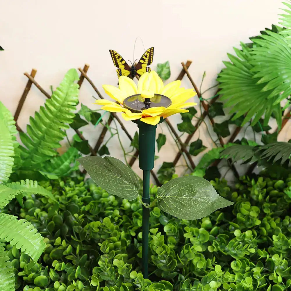 Solar Sunflower Stake Decor Rotating Butterfly Hummingbird