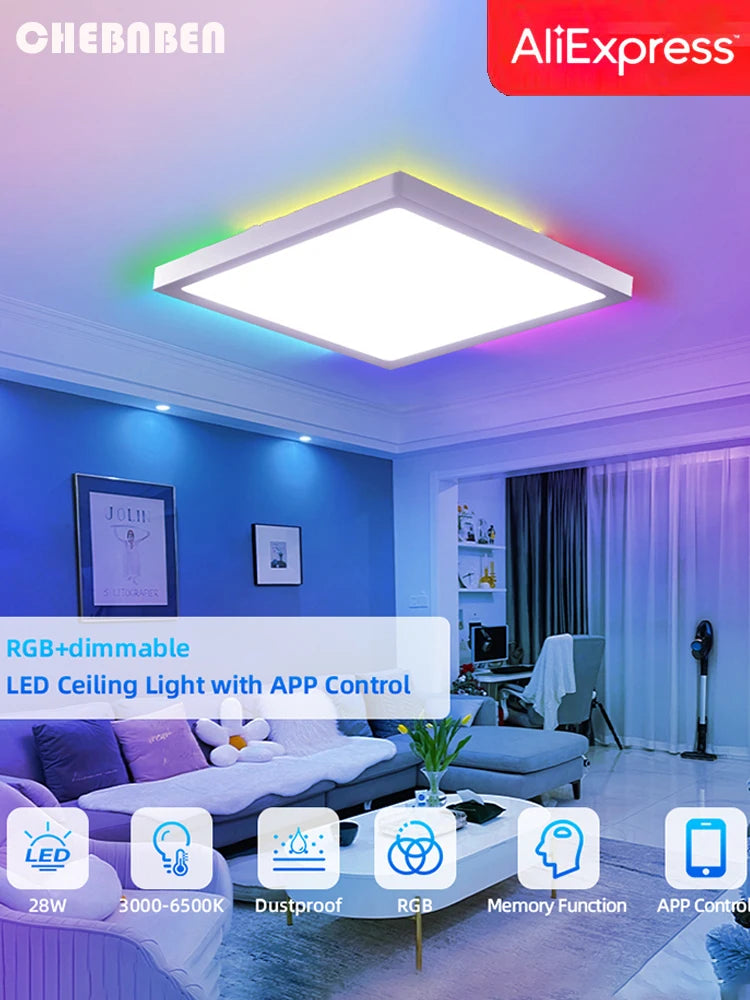 Hanging Lamps For Ceiling RGB Smart Ceiling Light Tuya Dimming Remote For Alexa Google Wifi Luster Home-Appliance Led Ceiling