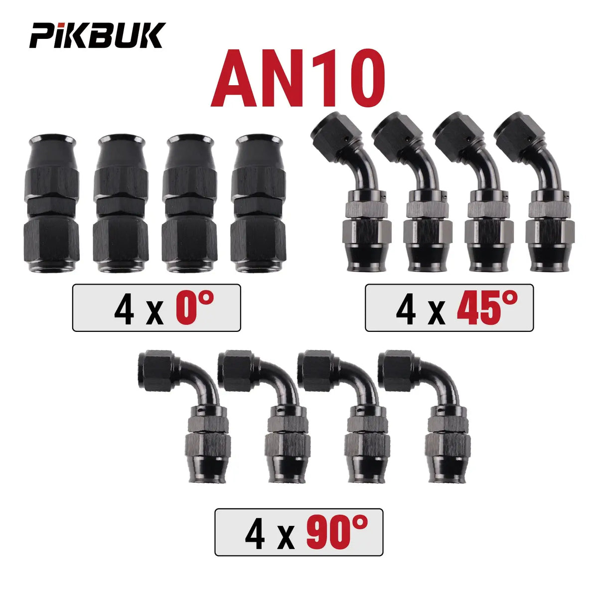 PIKBUK 12Pcs AN4/6/8/10/12 Universal Straight 45 90 Degree Reusable Hose End Fittings Adapter For Swivel PTFE Oil Fuel Line Pipe by InterCyprus Trading Ltd
