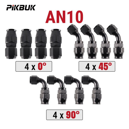 PIKBUK 12Pcs AN4/6/8/10/12 Universal Straight 45 90 Degree Reusable Hose End Fittings Adapter For Swivel PTFE Oil Fuel Line Pipe by InterCyprus Trading Ltd