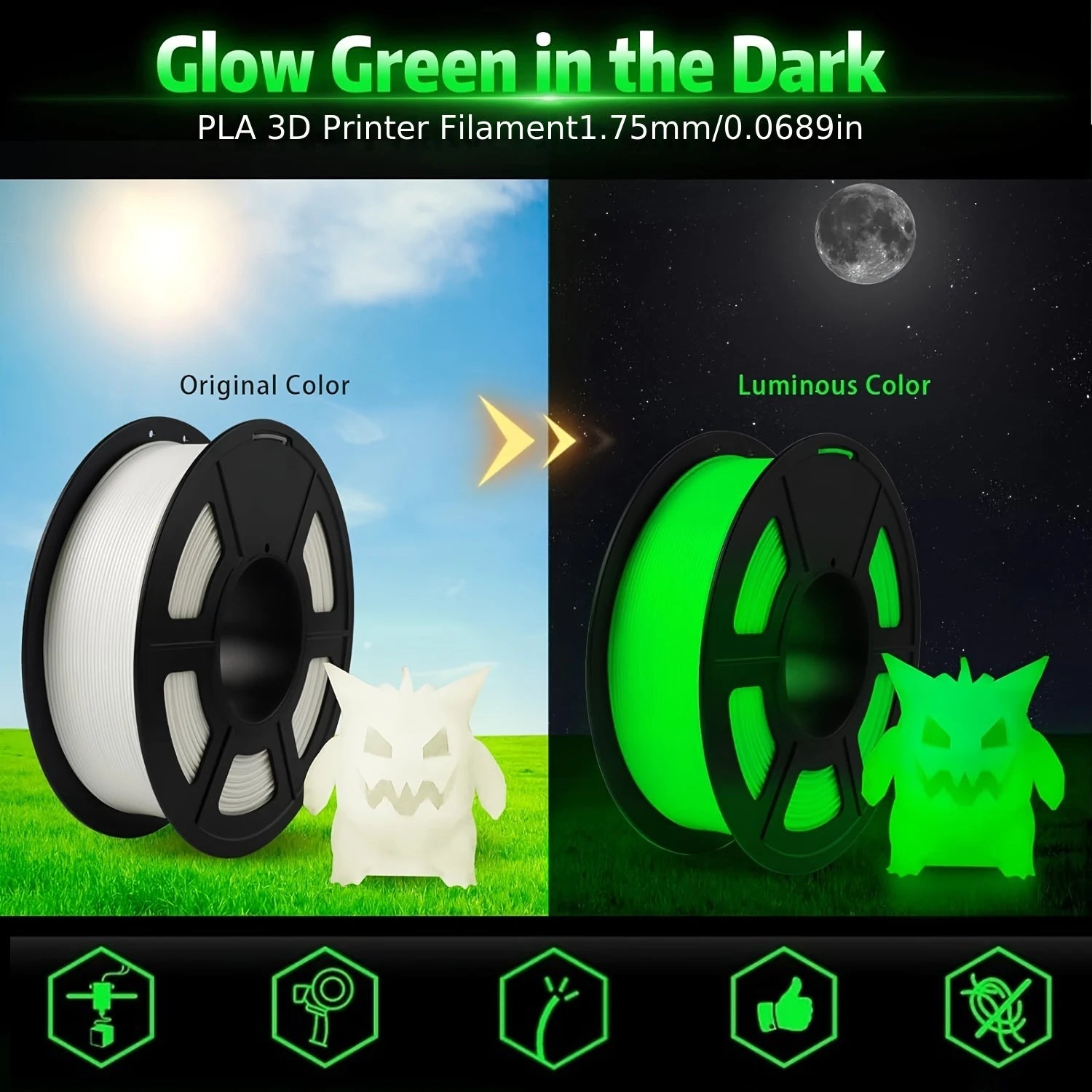 1.75mm PLA Luminous 3D Printer Filament &ndash; Glow In The Dark