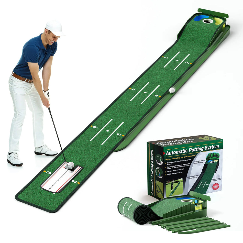 Indoor Golf Putting Mat With Auto Ball Return And Guide Line
