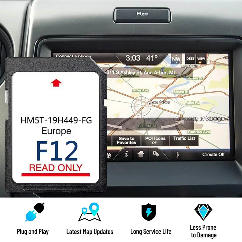 SD Card Navigation Europe Map 64GB for Ford Sync2 F12