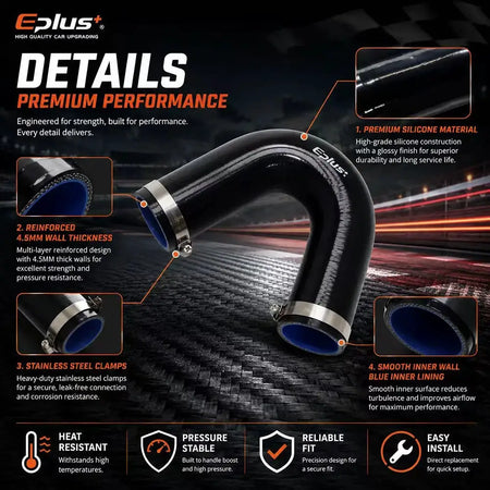 Universal 135 Degrees Black Silicone Hose Coupler Adapter Car Intake Turbo Intercooler Pipe Silica Gel Connector with Clamps by InterCyprus Trading Ltd
