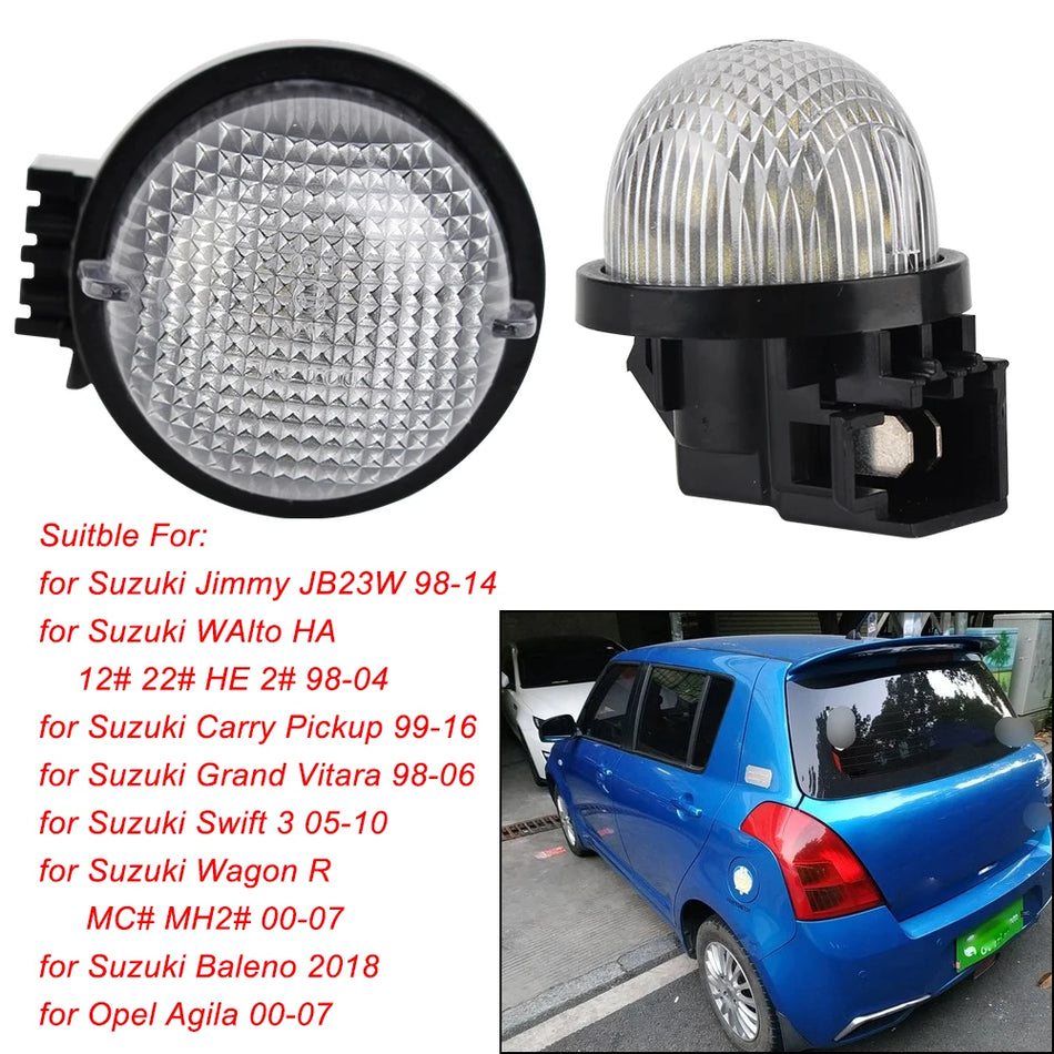 Rear License Plate Lights for Suzuki Swift, 12V White LED Lamps, 3W, 9 LEDs, 5700K