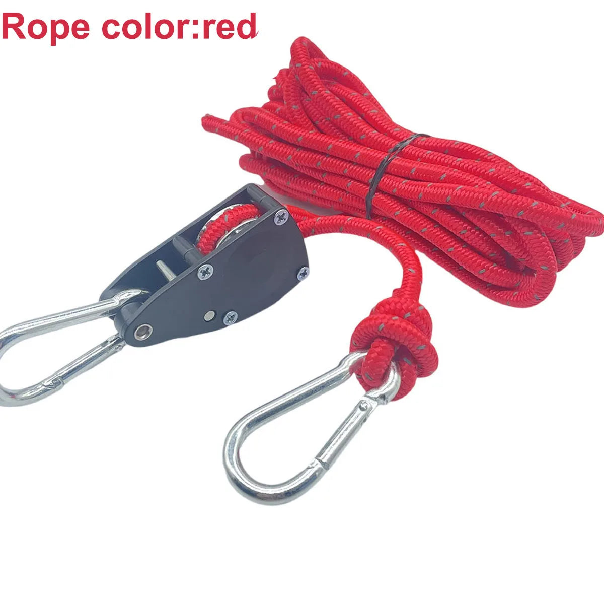 6mm Reflective Camping Tent Tie Down Rope with Pulley and Buckle 1pc red