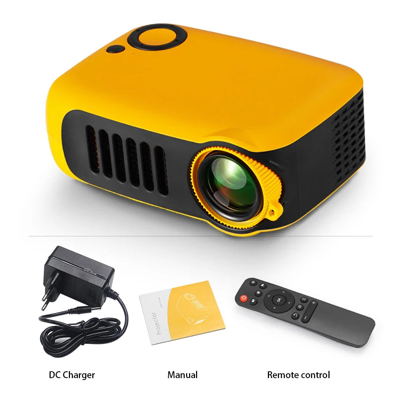 A2000 &ndash; Ultra Portable Mini Projector 1080P 4K HDMI Yellow / UK Plug