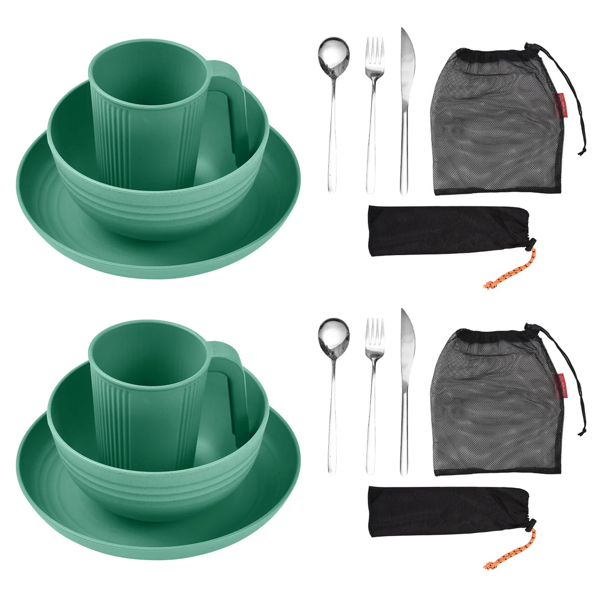Camping Utensils Set 2 Wheat Straw Mess Kit &ndash; Lightweight 2sets 1