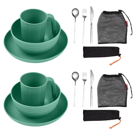Camping Utensils Set 2 Wheat Straw Mess Kit &ndash; Lightweight 2sets 1