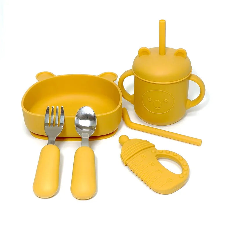 CZSAE Children's Dinnerware Set &ndash; Fall-Resistant Silicone Suction Bowl yellow