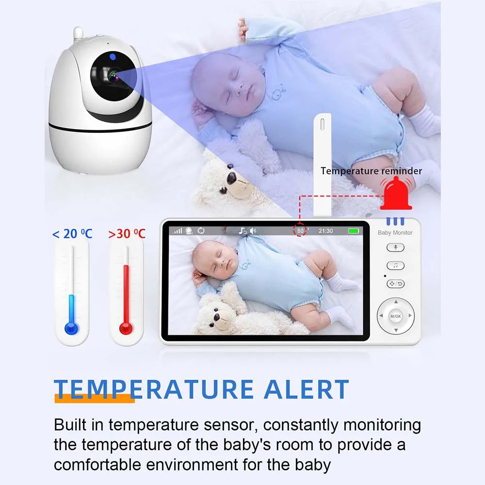 5 Inch HD Video Baby Monitor with Pan Tilt Camera and Temperature Display