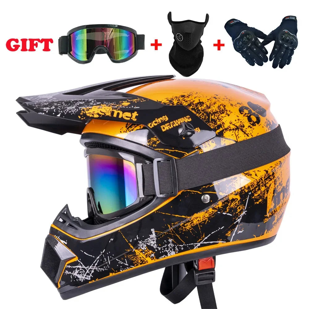 Premium Full Face Off-Road Motorcycle Helmet with 3 Free Gifts