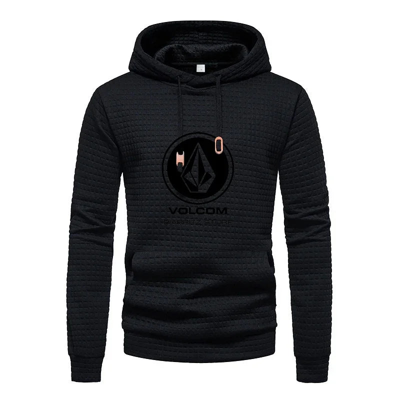 Autumn and winter, casual sportswear, men's checkered design pockets and shoelaces, waffle embossed hooded sweater black1 / XXXL