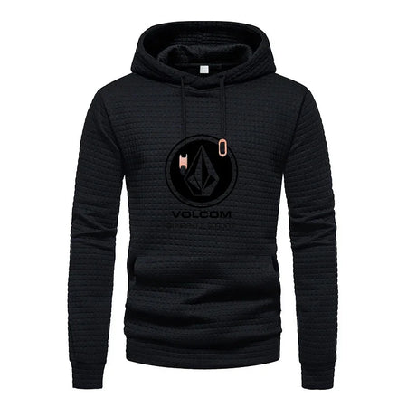 Autumn and winter, casual sportswear, men's checkered design pockets and shoelaces, waffle embossed hooded sweater black1 / XXXL