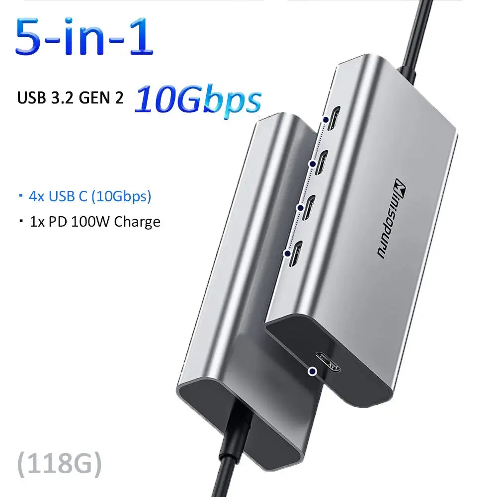 Minisopuru 10Gbps USB C Hub 100W PD For MacBook Pro iMac 5 in1-10Gbps (118G)