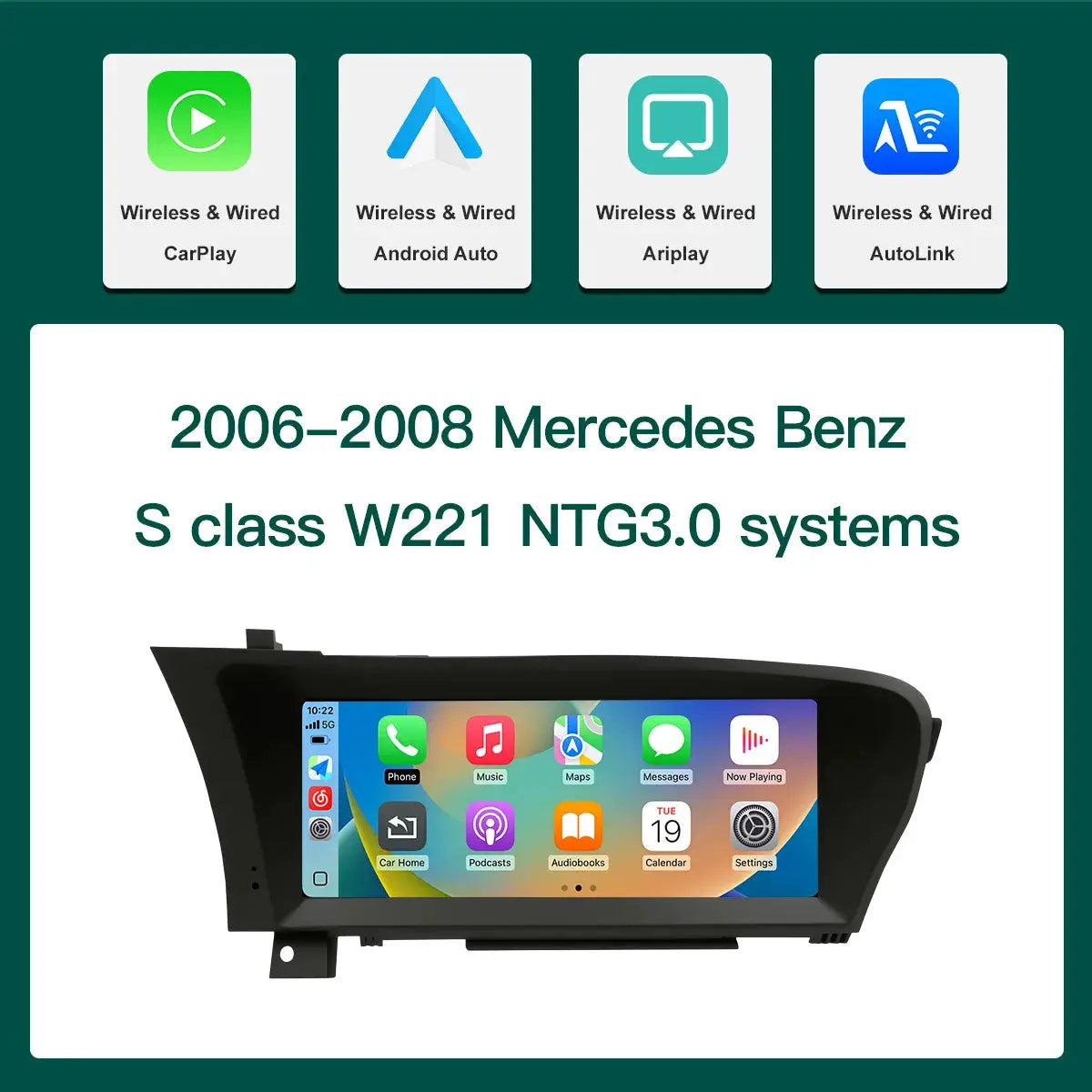 10.25″ Screen Wireless CarPlay for Mercedes Benz S-Class/CL W221 NTG3.0/3.5 System 2006-2012 With Android Auto Navigation BT GPS by InterCyprus Trading Ltd