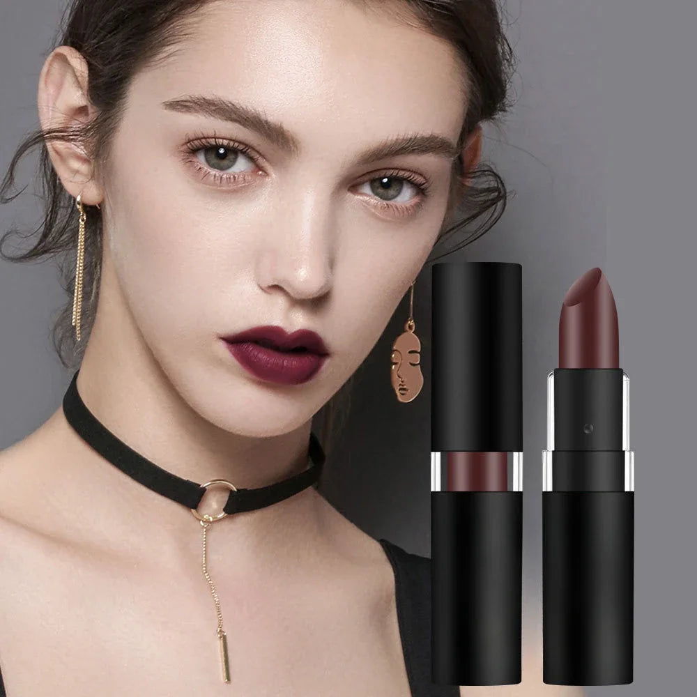 Matte Dark Wine Red Waterproof Lipstick - Easy to Apply, Long-lasting