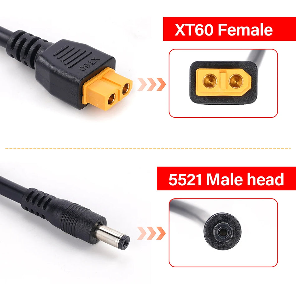 16AWG XT60 to DC 5521 Adapter Cable for Solar Panels and Portable Power Stations