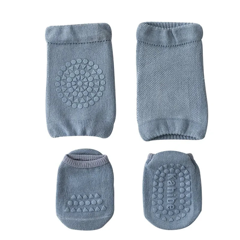 Baby Knee Pads Socks Set &ndash; Anti Slip Crawling Safety Blue / S(0-1Year)