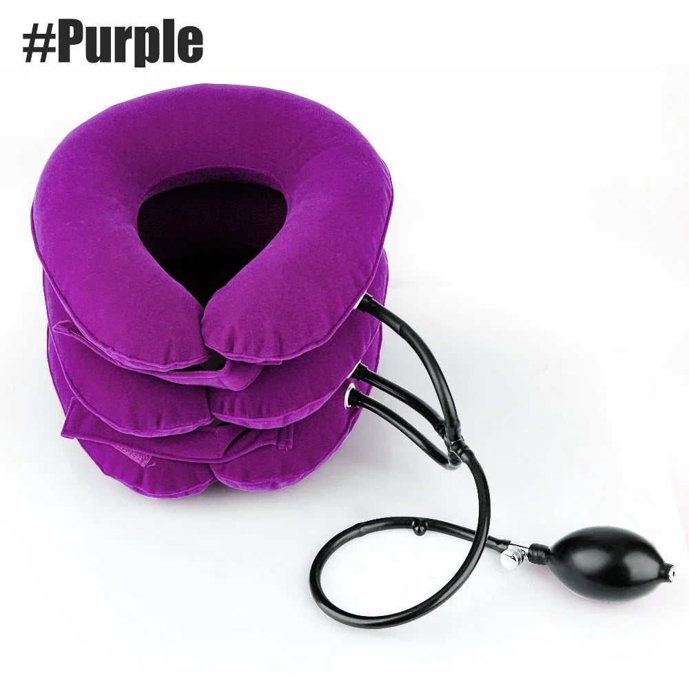 Neck Support Cushion &ndash; Inflatable Cervical Traction for Pain Relief Purple