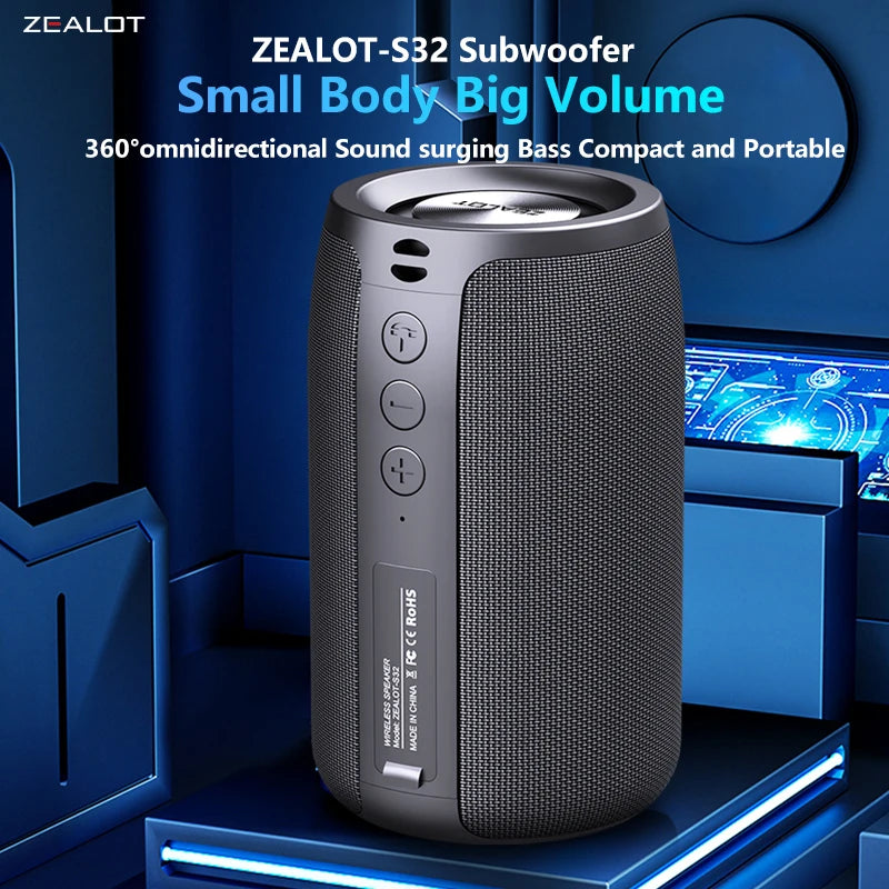 ZEALOT S32 Portable 5W Wireless Subwoofer Speaker with Booming Bass and 10-Hour Playtime