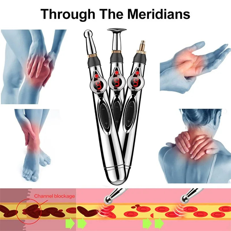 3 huvuden energipuls akupunkturpenna massage ansikte kropp nacke