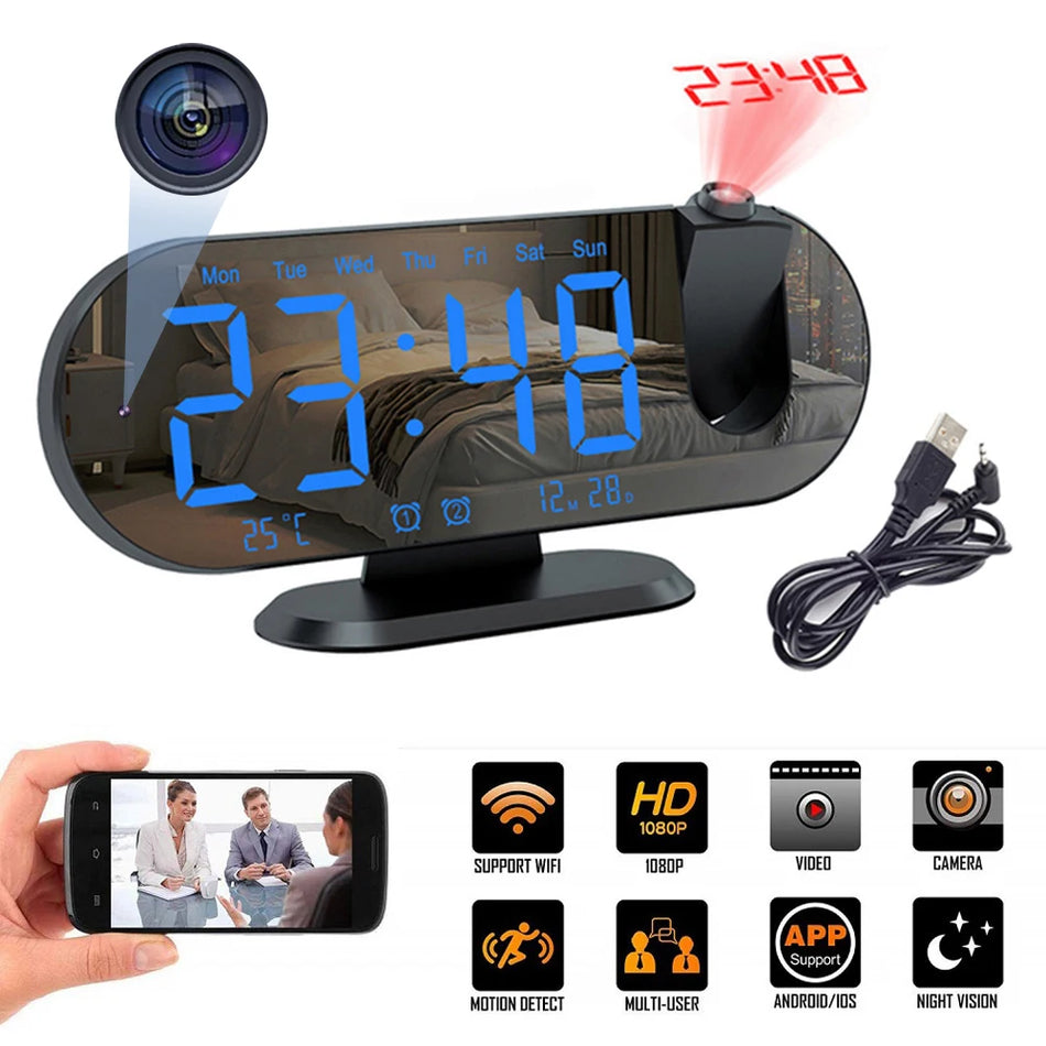 Virwir Mini Camera &ndash; 1080P WiFi Projection Alarm Clock