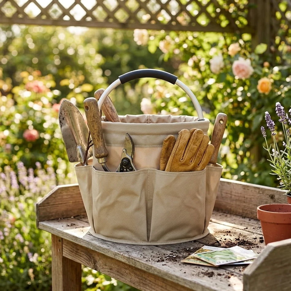 Caddy de limpieza plegable con tela Oxford, mango cómodo