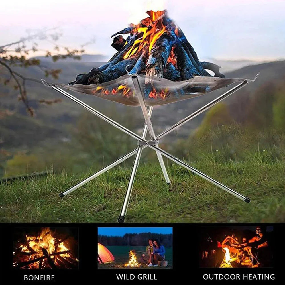 Stainless Steel Camping Fire Rack &ndash; Foldable Mesh Design for Easy Transport