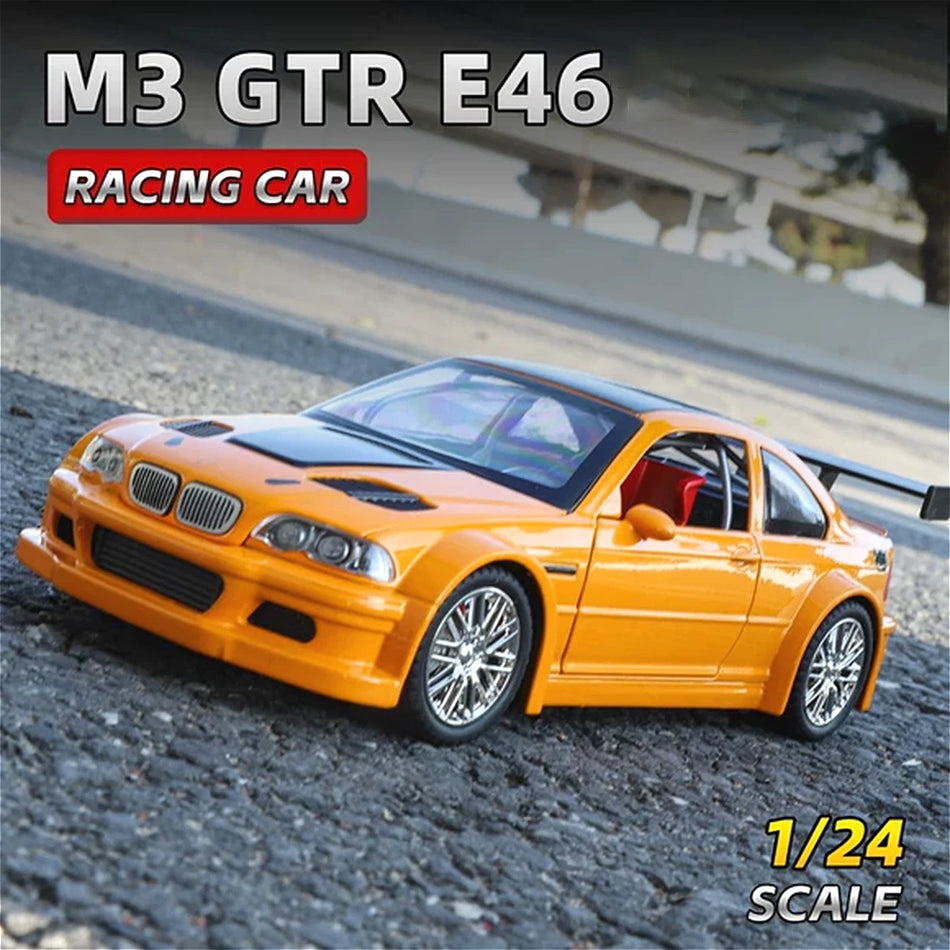 Model de mașină de curse diecast la scară 1:24 cu sunet și lumini, cu retragere.