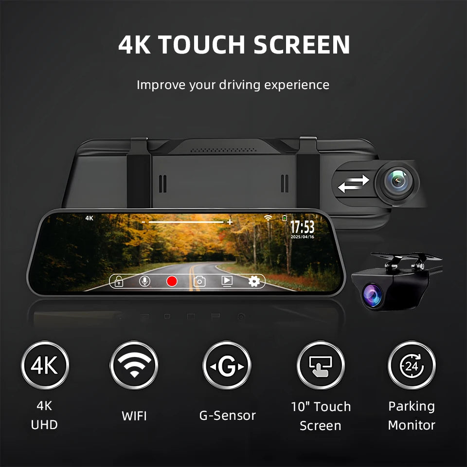 ACCEO Black Glass 4K Dashcam Mirror - Night Vision GPS