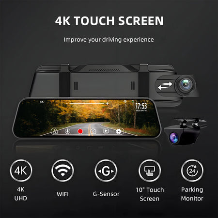 ACCEO Black Glass 4K Dashcam Mirror - Night Vision GPS