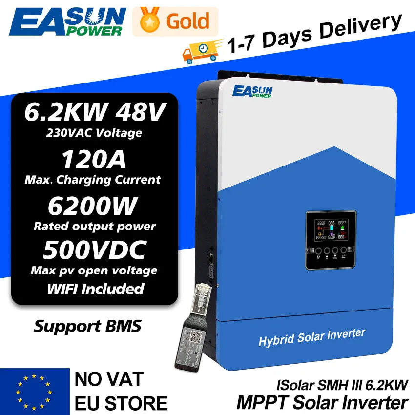 Easun 6.2KW Υβριδικός Ηλιακός Αντιστροφέας 48V Φορτιστής WiFi MPPT 120A