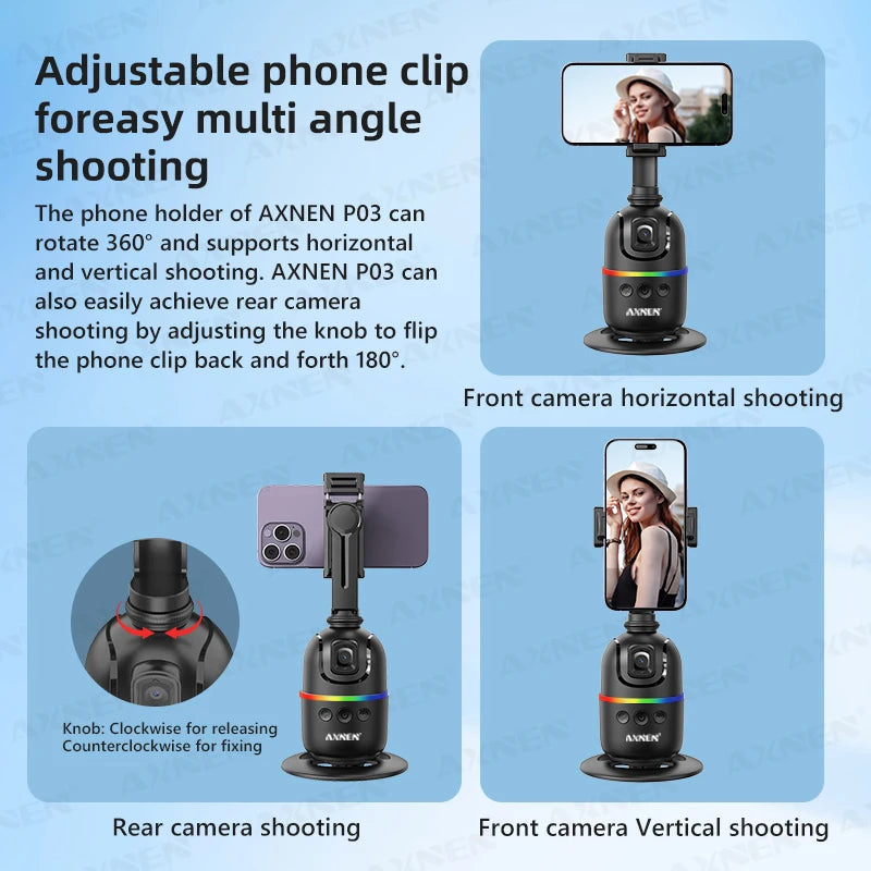 Smart Auto Face Tracking AI Gimbal for Smartphone &amp; Action Camera | 360&deg; Rotation Vlog Kit