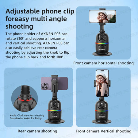 Smart Auto Face Tracking AI Gimbal for Smartphone &amp; Action Camera | 360&deg; Rotation Vlog Kit