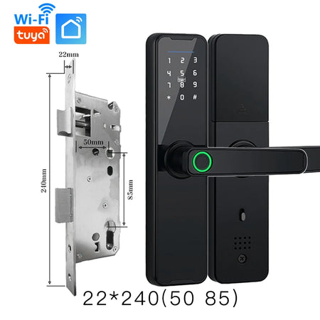 PHIPULO Tuya WiFi Smart Lock with Fingerprint and Remote Unlocking 22x240 5085 / Black