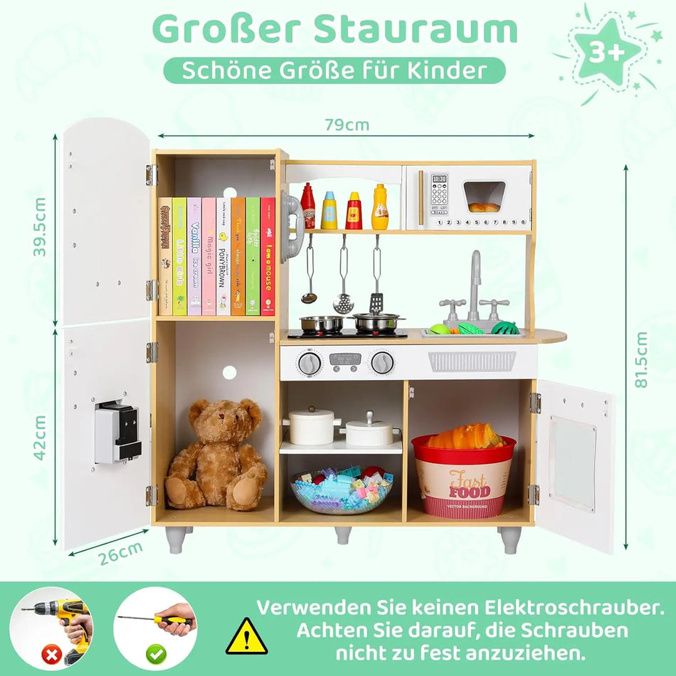 Ξύλινη Παιδική Κουζίνα Με Σόμπα, Διανομέας Νερού, Ήχος