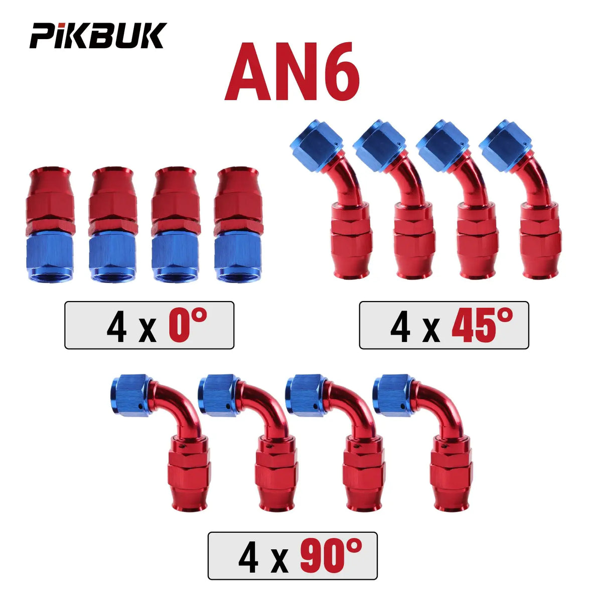 PIKBUK 12Pcs AN4/6/8/10/12 Universal Straight 45 90 Degree Reusable Hose End Fittings Adapter For Swivel PTFE Oil Fuel Line Pipe by InterCyprus Trading Ltd