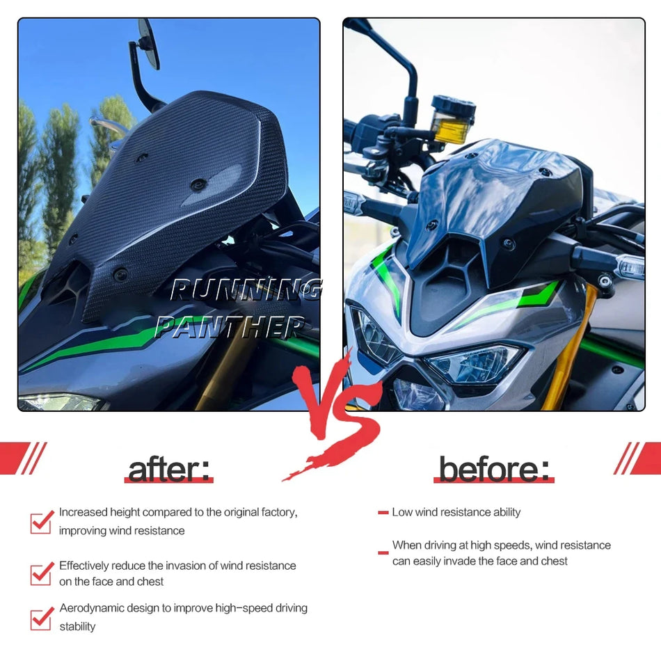 Oglekļa šķiedras vējstikls Kawasaki Z900, Z900 SE 2025
