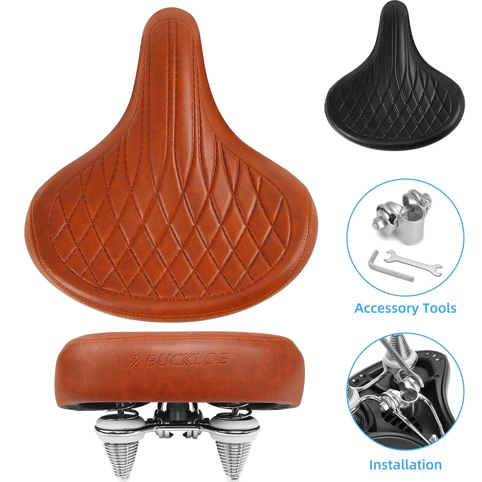 Седло для велосипеда Bucklos увеличенного размера, эргономичное расширенное MTB сиденье, искусственная кожа