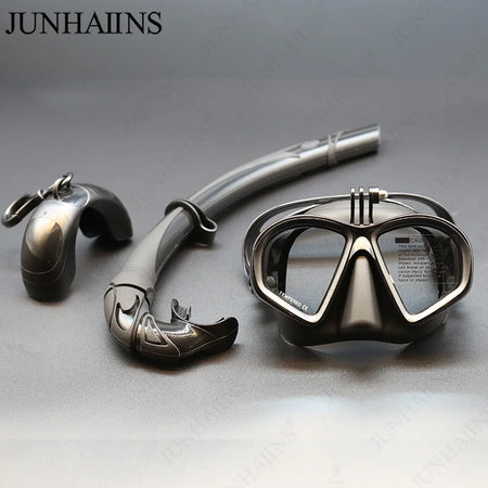 Wet GoPro Mount Diving Mask &amp; Snorkel Set with Camera Mount - Low Volume, Tempered Glass