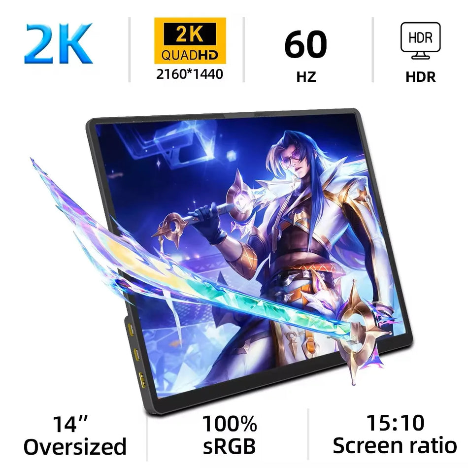 14 Inch 2K Portable Monitor &ndash; Ultra-Clear Display for Gaming and Work