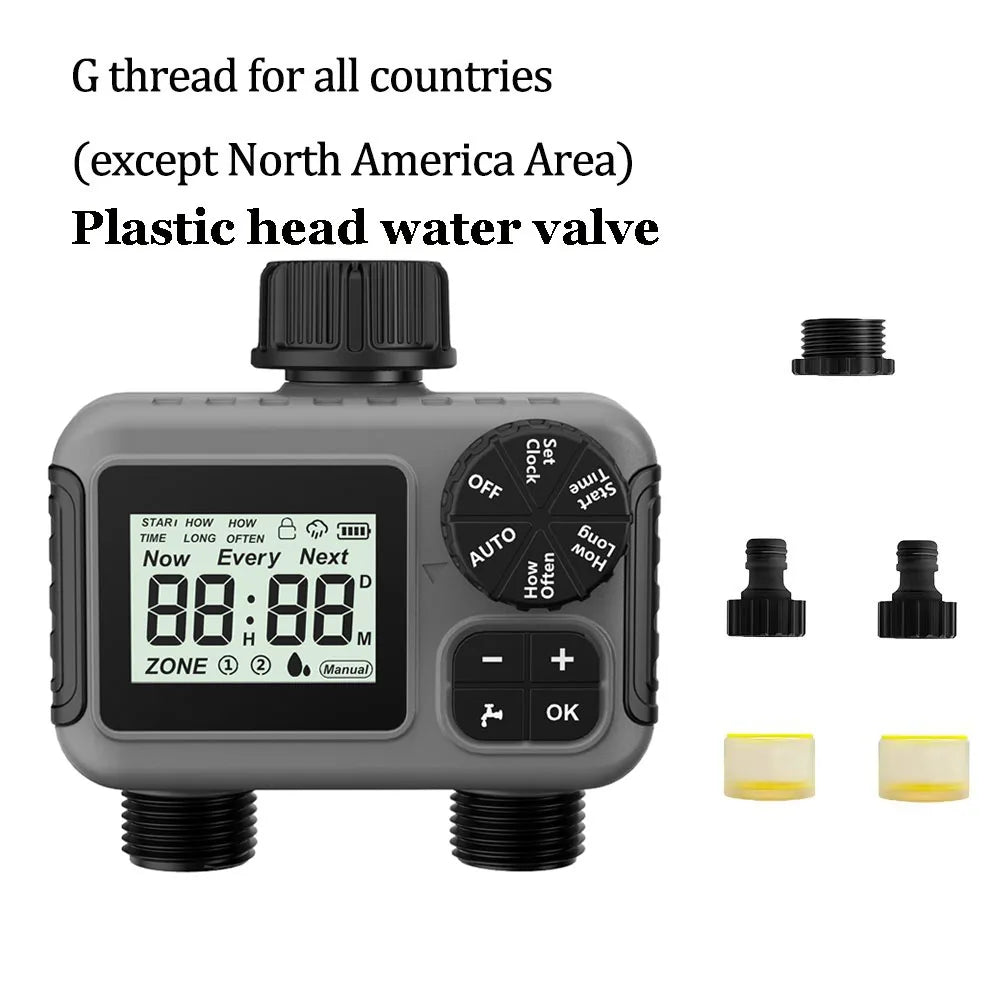 2 Zone Digital Water Timer 3/4 Inch Thread &ndash; Easy Use Plastic G Thread