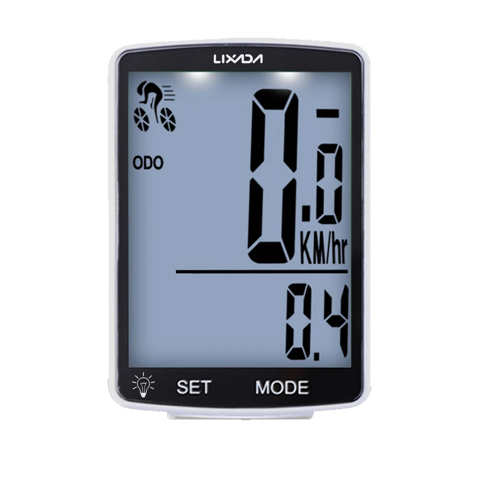 LIXADA Wireless Bike Computer LCD Screen &ndash; IPX6 Waterproof White White Backligh