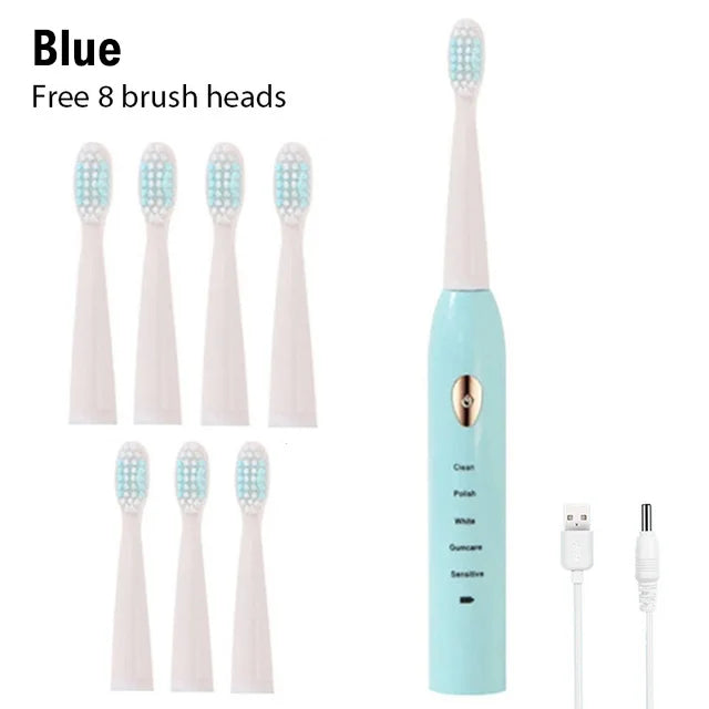 Sonic Electric Toothbrush &ndash; 5 Gear Modes for Superior Cleaning Blue with 8 Brush