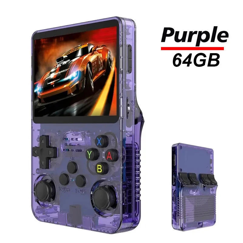 R36S Handheld Game Console with 3.5-Inch IPS, 20,000 Games, Arkos System Purple 64G