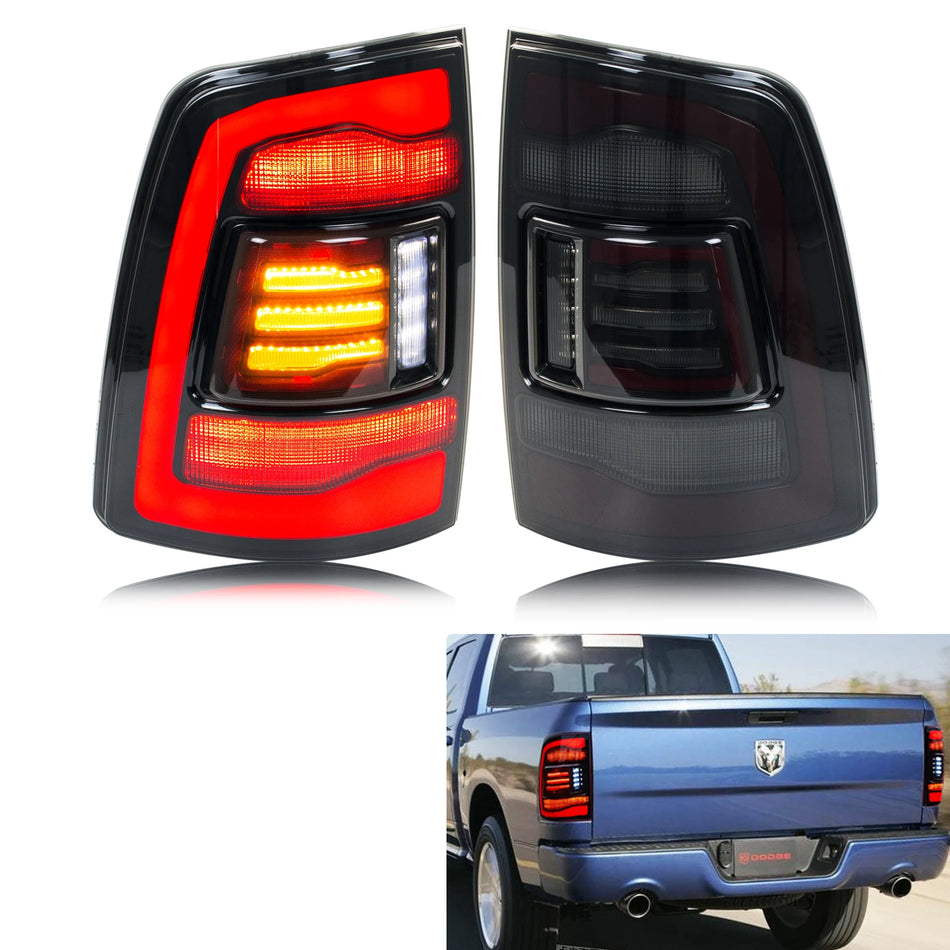 Xunder LED bakljus för Dodge Ram 1500 2500 3500 2008 till 2018 dynamiska sekventiella gula blinkers ABS svart