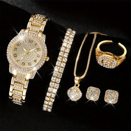Elegant Alloy Crystal Wristwatches Set for Women &ndash; 6PCS 72208-GO-2H151-H183